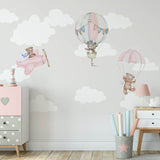 Kids Wall Murals Teddy Bear Hot Air Balloons Skyline Minimal Design Wallpaper for KIds