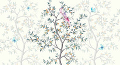 Custom Charming Bird and Branches Wall Mural Wallpaper with Butterflies