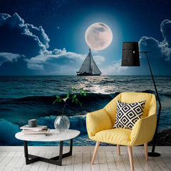 Custom Sailing Under the Full Moon Wallpaper