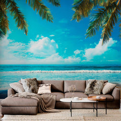 Custom Palm Fringed Ocean View Wallpaper