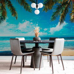 Custom Palm Fringed Ocean View Wallpaper