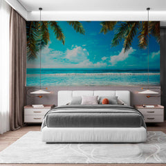 Custom Palm Fringed Ocean View Wallpaper