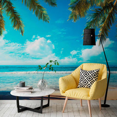 Custom Palm Fringed Ocean View Wallpaper