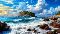 Custom Rocky Shore Waves Wallpaper