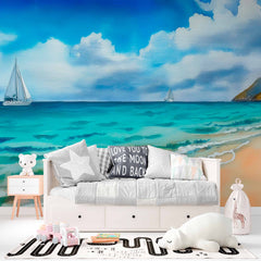 Custom Coastal Calm with Sailboats Wallpaper