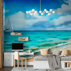 Custom Coastal Calm with Sailboats Wallpaper