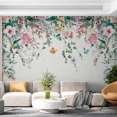 Custom Delicate Hanging Flowers and Butterflies Wallpaper