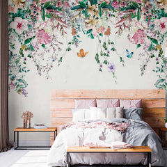 Custom Delicate Hanging Flowers and Butterflies Wallpaper