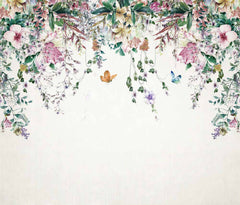 Custom Delicate Hanging Flowers and Butterflies Wallpaper