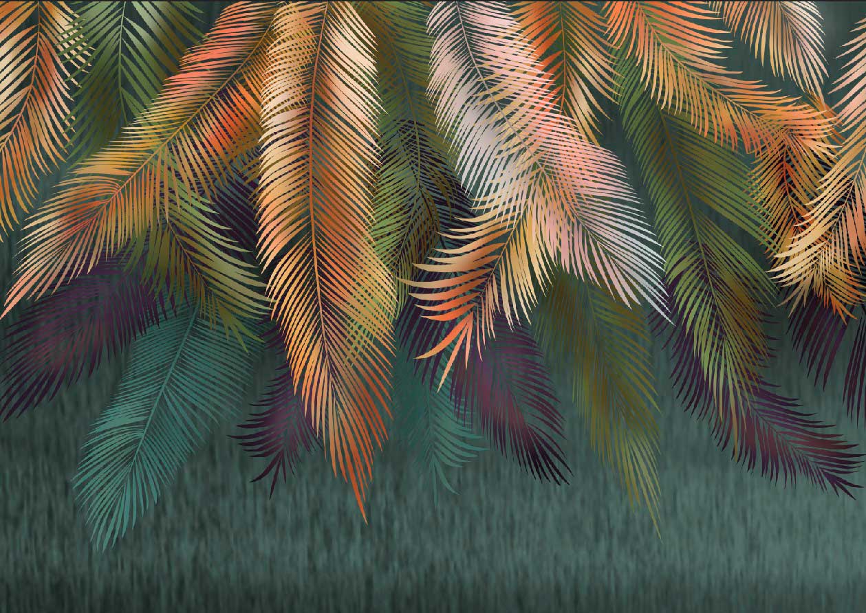 Tropical Wall Mural Art Green Palm Leaves Wallpaper Modern Dark Wall Decor