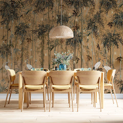 Custom Elegant Bamboo Forest with Cranes Wall Mural Wallpaper