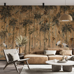 Custom Elegant Bamboo Forest with Cranes Wall Mural Wallpaper