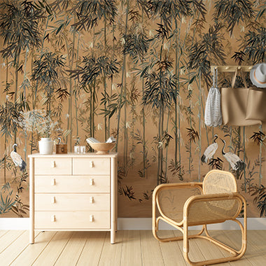 Elegant Bamboo Forest with Cranes Wall Mural Wallpaper