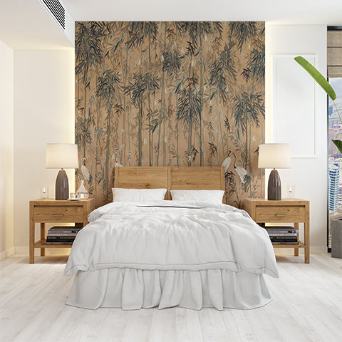 Elegant Bamboo Forest with Cranes Wall Mural Wallpaper