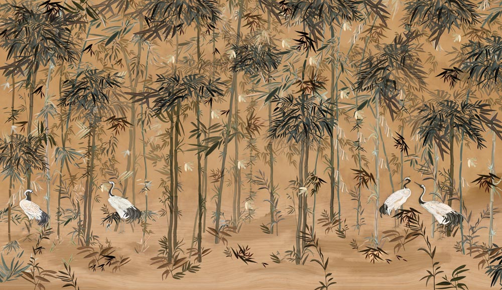 Elegant Bamboo Forest with Cranes Wall Mural Wallpaper