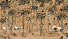 Custom Elegant Bamboo Forest with Cranes Wall Mural Wallpaper