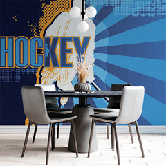 Custom Dynamic Hockey Player Silhouette with Blue and Orange Design Wall Murals