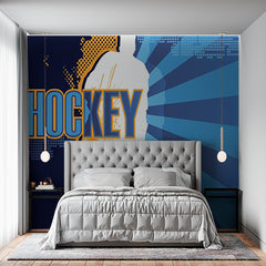 Custom Dynamic Hockey Player Silhouette with Blue and Orange Design Wall Murals