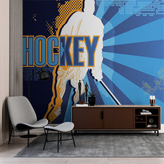 Custom Dynamic Hockey Player Silhouette with Blue and Orange Design Wall Murals