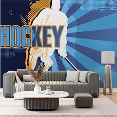 Custom Dynamic Hockey Player Silhouette with Blue and Orange Design Wall Murals