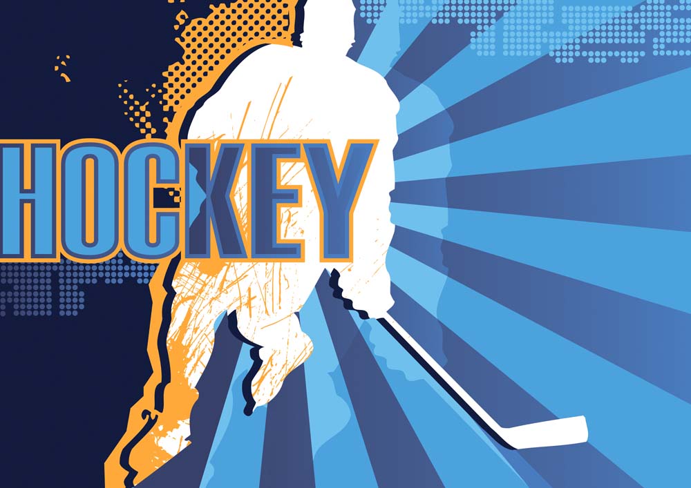 Fotobehang met hockeyspeler – blauwe en oranje sportmuur