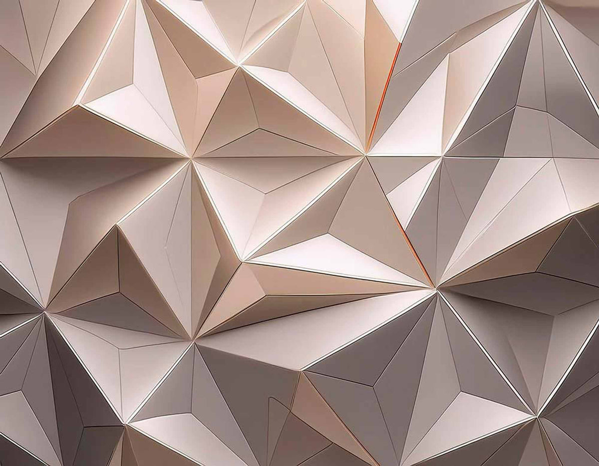 Papier peint polygones 3D beige – Papier peint panoramique relief à facettes géométrique et doux