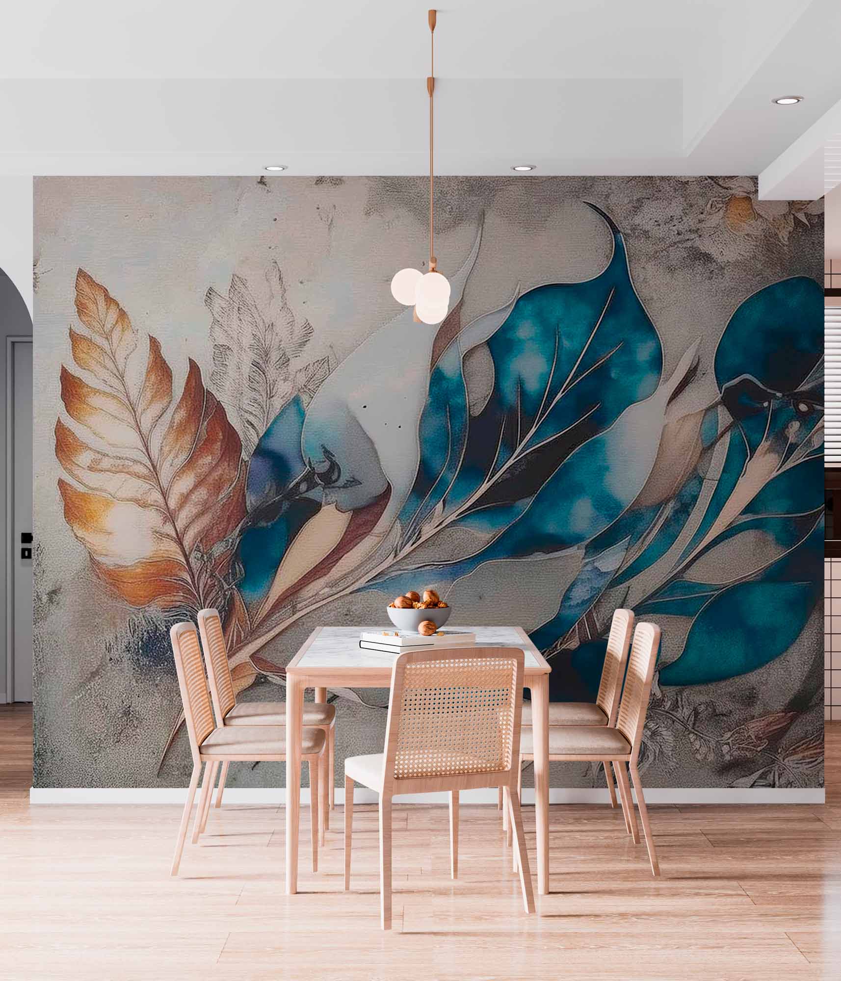 3D Large Blue Flower Petals on Concrete Wall Mural Feather Wallpaper