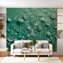 Custom Emerald Garden Relief Wallpaper