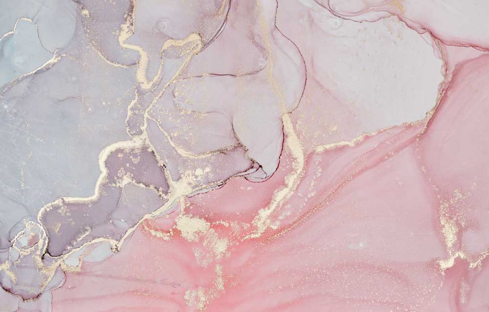 Rosenquarz und Lavendel mit Gold – Alcohol-Ink-Fototapete