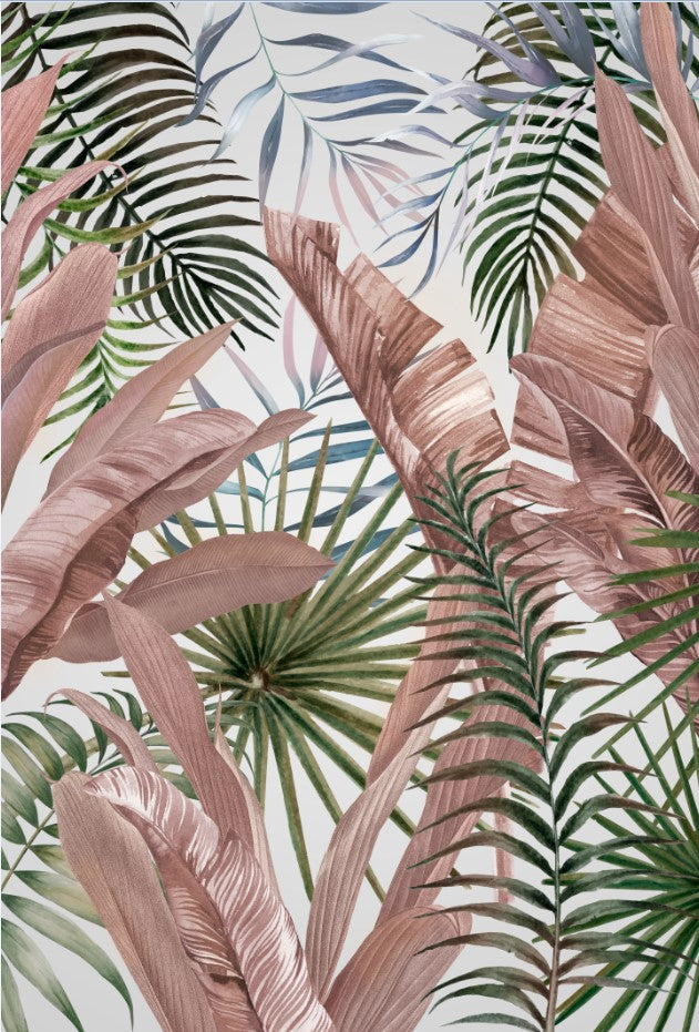 Tropical Palm Tree Leaf Fresco Pink Banana Leaves Wallpaper