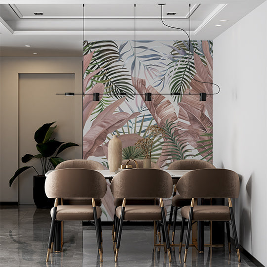 Tropical Palm Tree Leaf Fresco Pink Banana Leaves Wallpaper