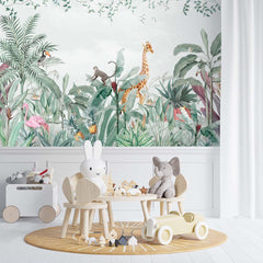 Custom Kids Wall Mural African Jungle Safari Animals Tropical Design Wallpaper for Kids