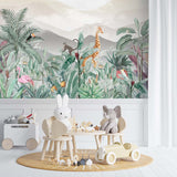 Kids Wall Mural Jungle Theme Safari Animals Tropical Design Wallpaper for Kids Room