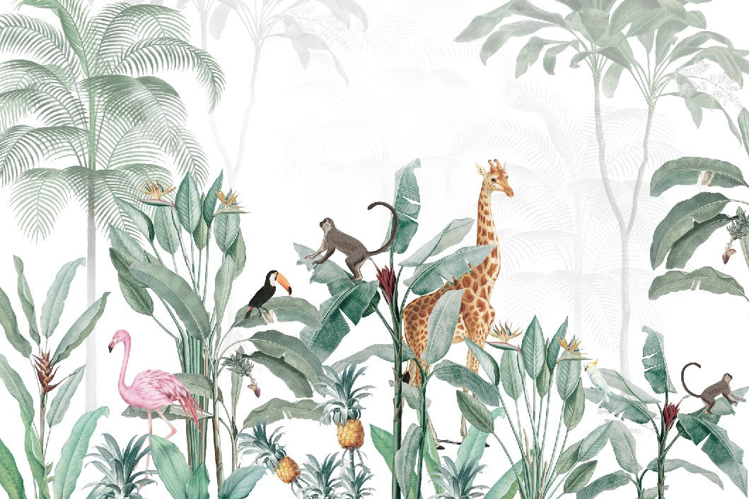 Kids Wall Mural Tropical Palm Safari Animals Wallpaper for Kids  Room