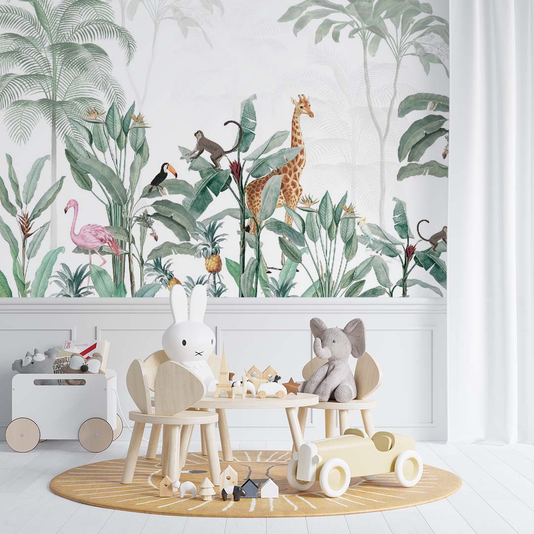 Kids Wall Mural Tropical Palm Safari Animals Wallpaper for Kids  Room