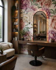 Multicolor peony wallpaper in a beauty salon.