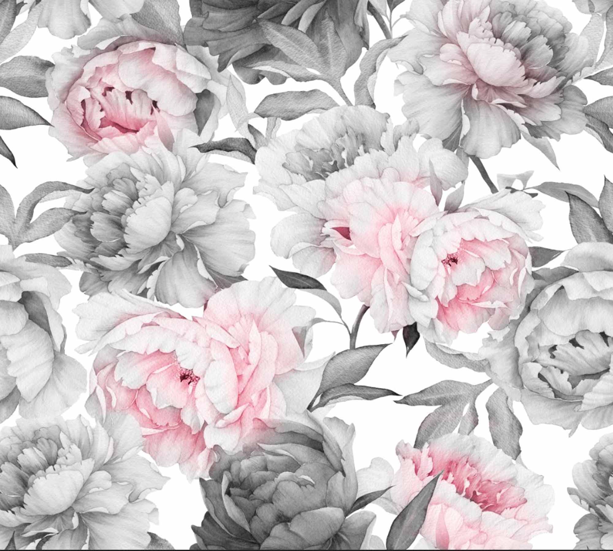 Elegant Peony Mural Wallpaper - Soft Pink and Grey Floral Design