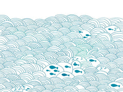 Custom Fish Wall Mural Blue Waves Scandinavian Wallpaper