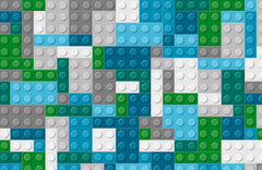 Custom Kids Wall Mural Lego Textures Toy Bricks Blue Green Grey Wallpaper for Kids