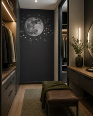 Full moon and stars wallpaper in a dressing room.