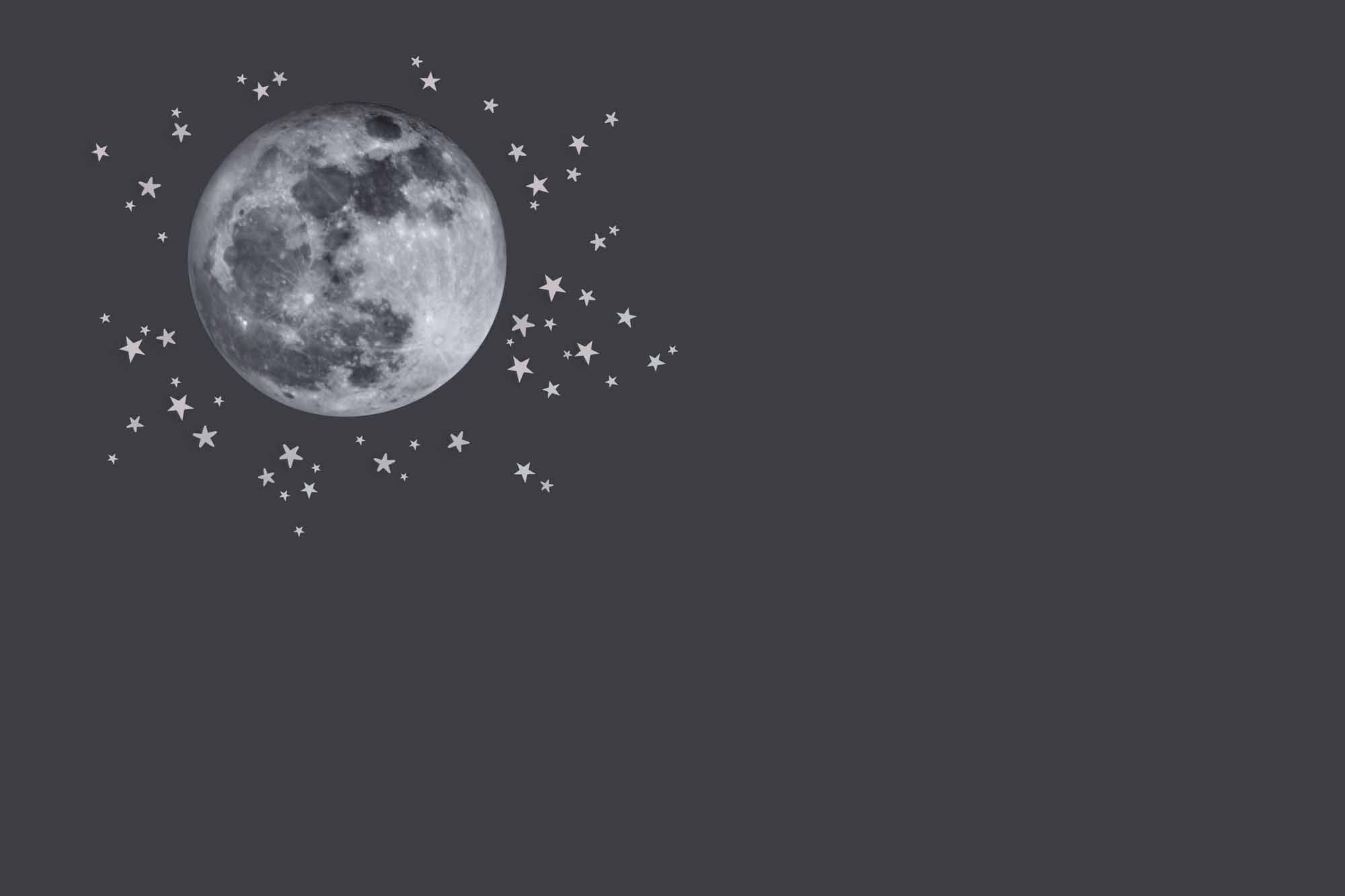 Minimalist Full Moon and Stars Wall Mural Wallpaper - Dark Sky Design