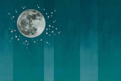 Custom Calming Full Moon Wall Mural Wallpaper with Stars on Teal Gradient Background