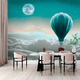 Peaceful Hot Air Balloon Wall Mural Wallpaper - Floating Among the Clouds Under a Starry Sky