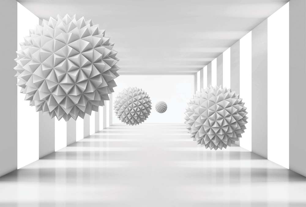 Abstract Wall Mural White Spiked Balls Wallpaper