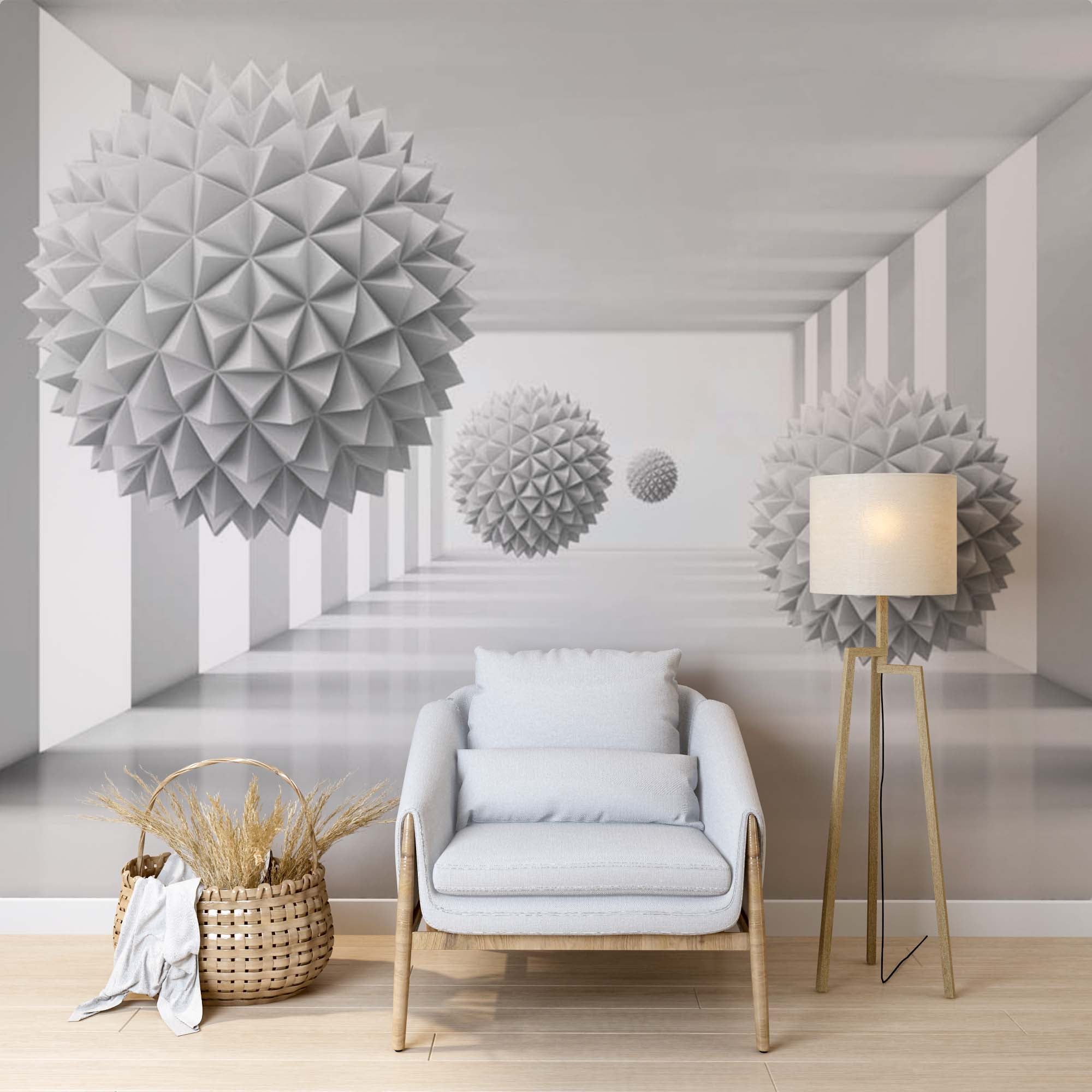 Abstract Wall Mural White Spiked Balls Wallpaper