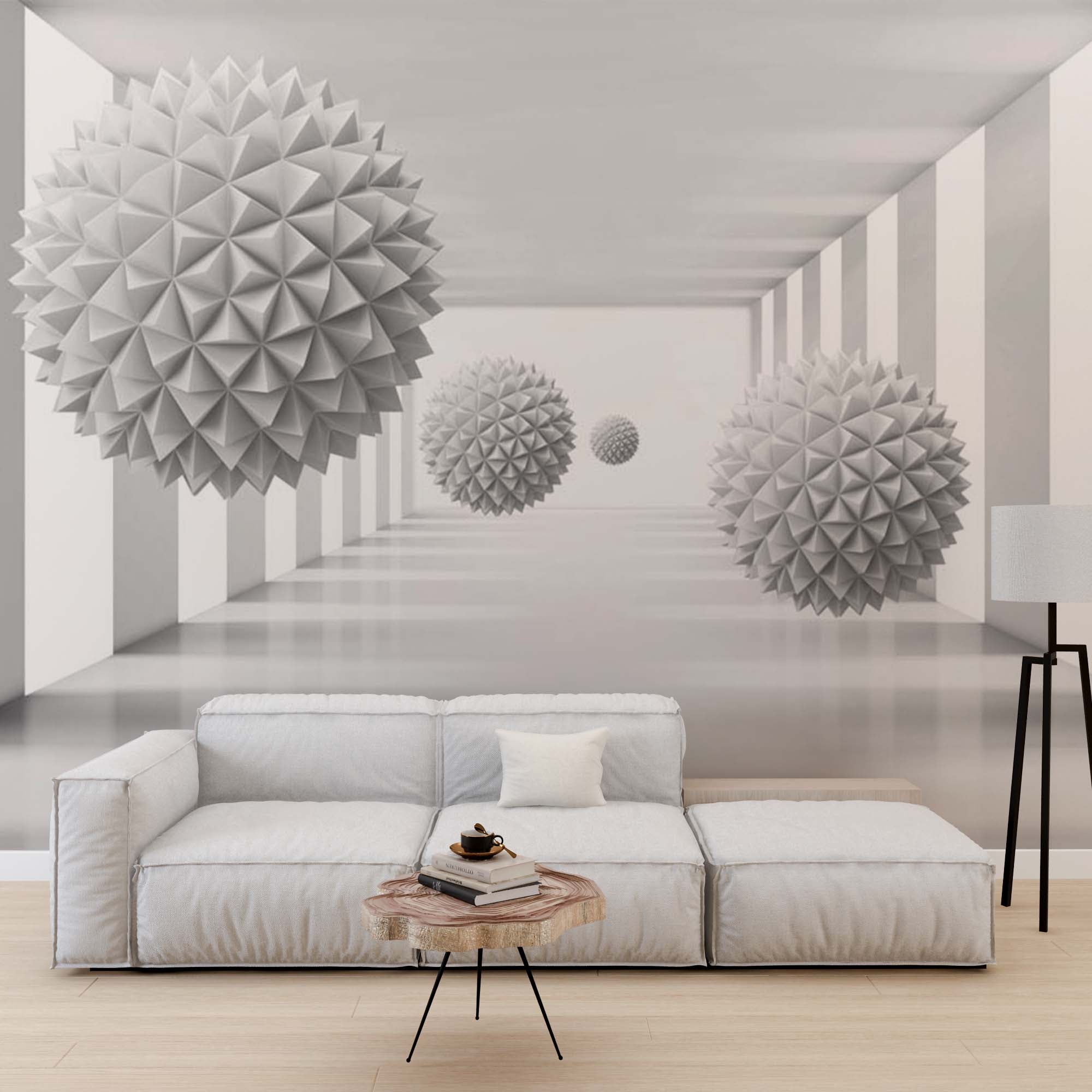 Abstract Wall Mural White Spiked Balls Wallpaper