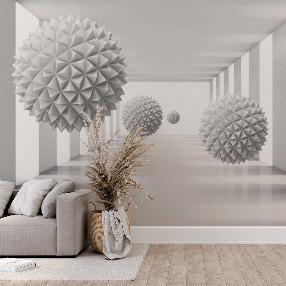 Custom Abstract Wall Mural White Spiked Balls Wallpaper