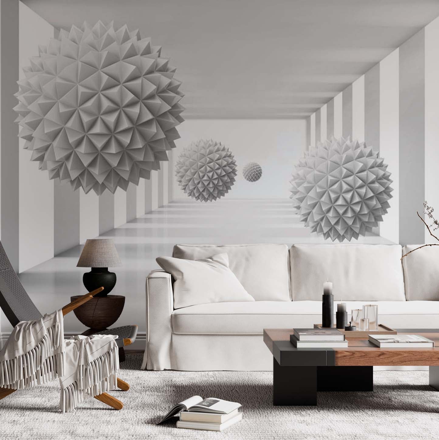 Abstract Wall Mural White Spiked Balls Wallpaper