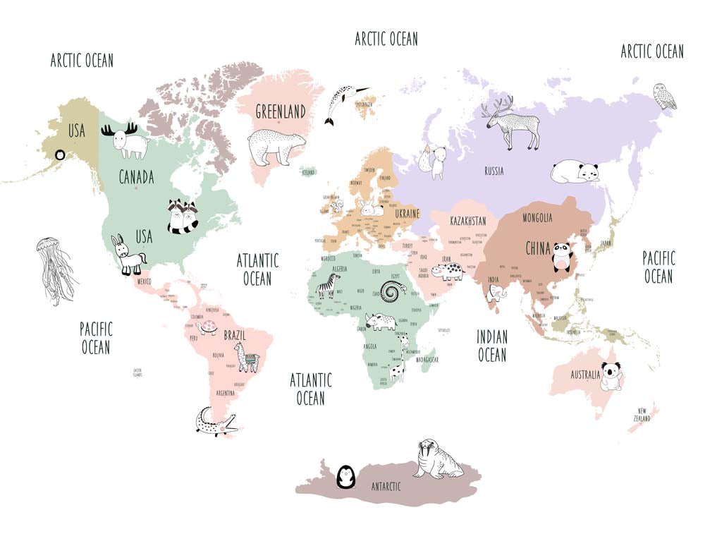 Mapa świata dla dzieci dla małych dzieci Fototapety Naklejki Plakaty Globus Tapety dla dzieci