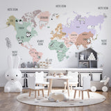 Kids World Map for Toddlers Wall Mural Decals Posters Globe Wallpaper for Kids